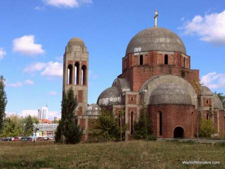 Hollowed-out Serbian Orthodox Church on grounds of Univ. of Pristina