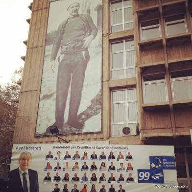 PDK banner in center of Mitrovica